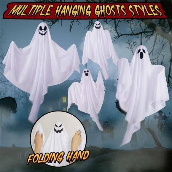 5 Pack Hanging Ghosts Halloween Decor - 27.5" Cute Flying Ghosts - Picture 5 of 6